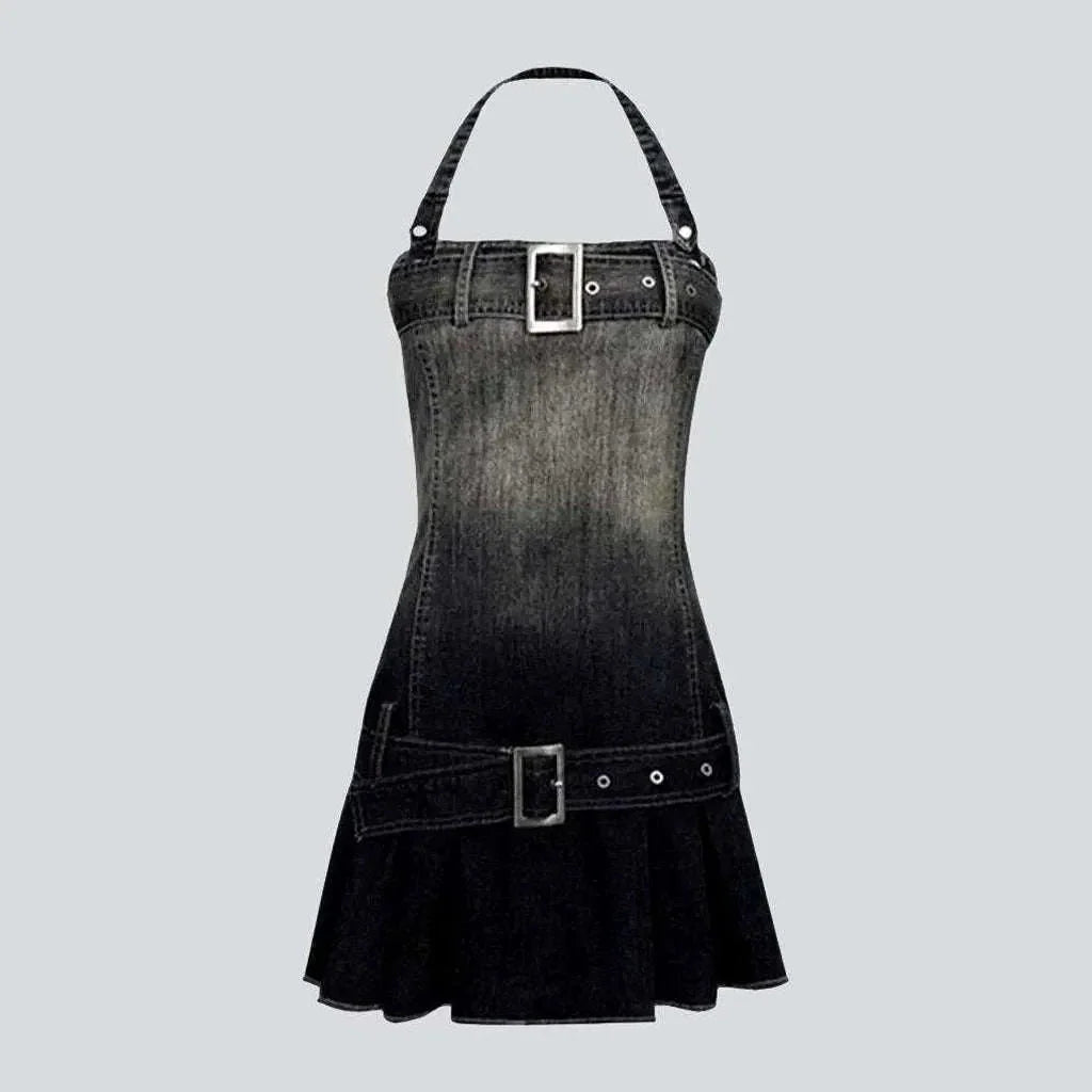 Y2k contrast wash denim dress