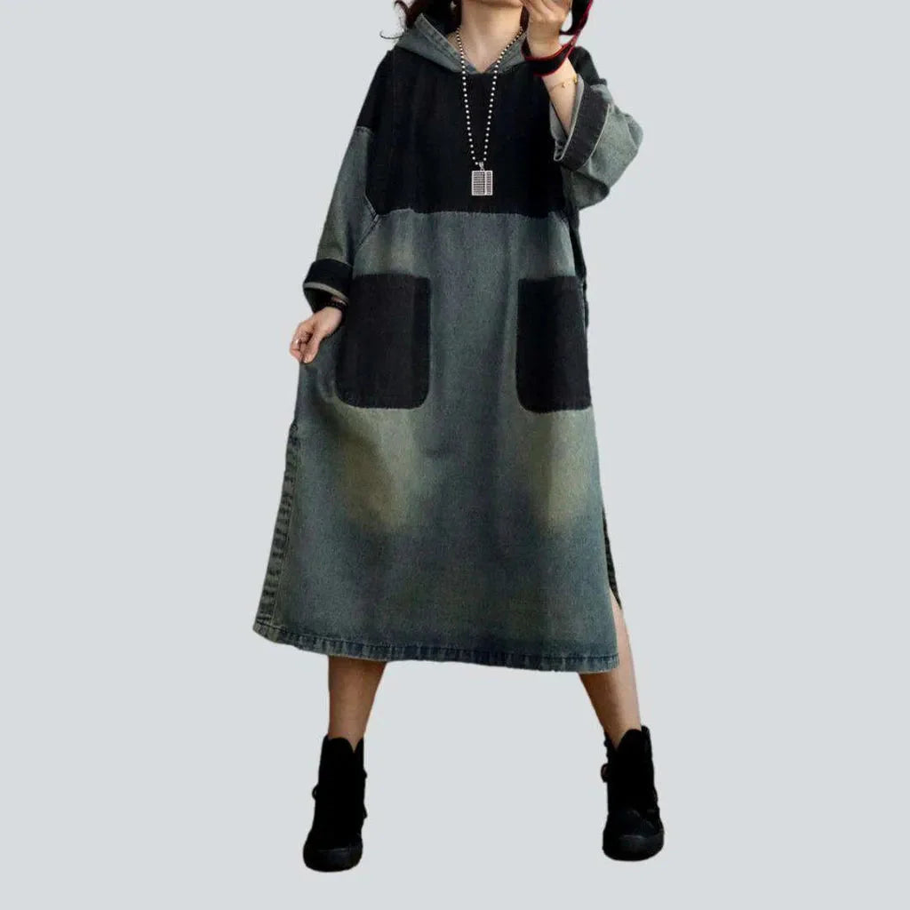 Y2k patchwork oversized denim dress