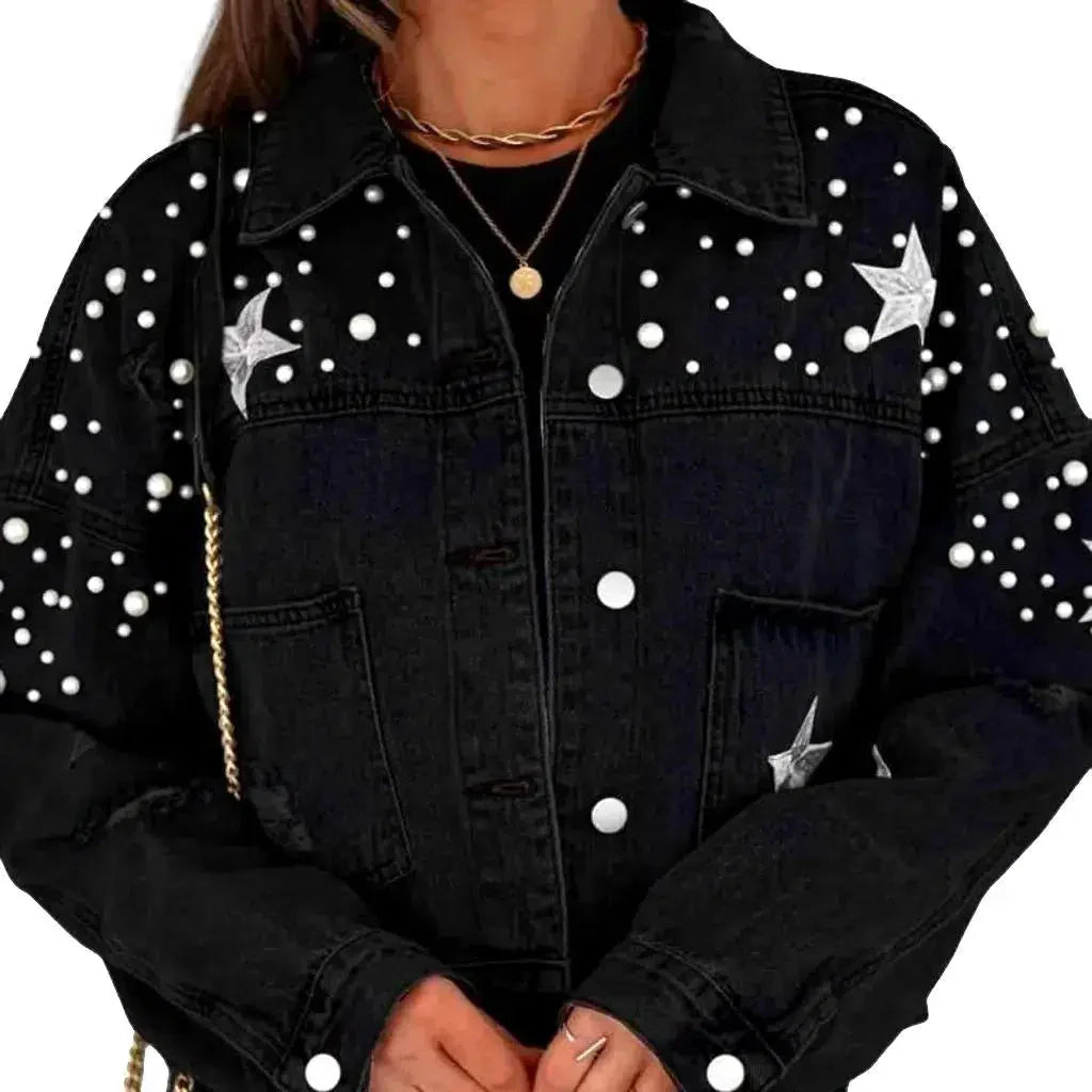 Y2k pearl denim jacket for ladies