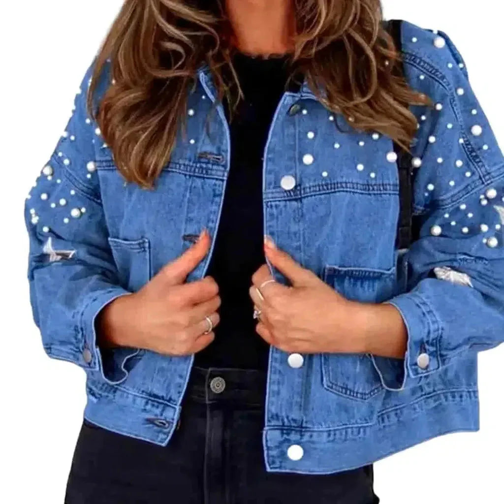 Y2k pearl denim jacket for ladies