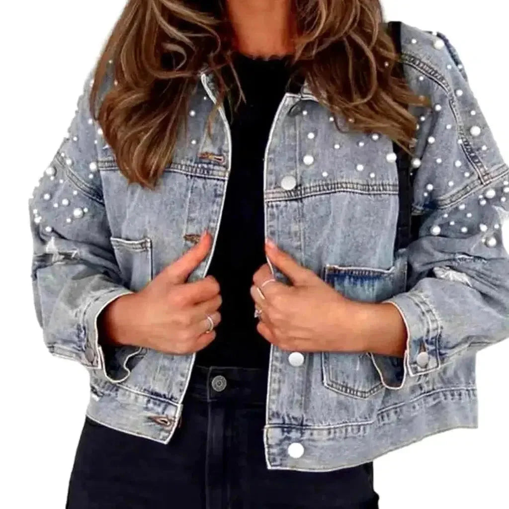 Y2k pearl denim jacket for ladies