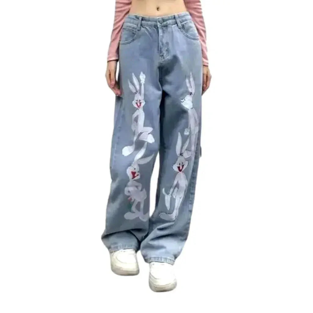 Y2k rabbit-print jeans for women