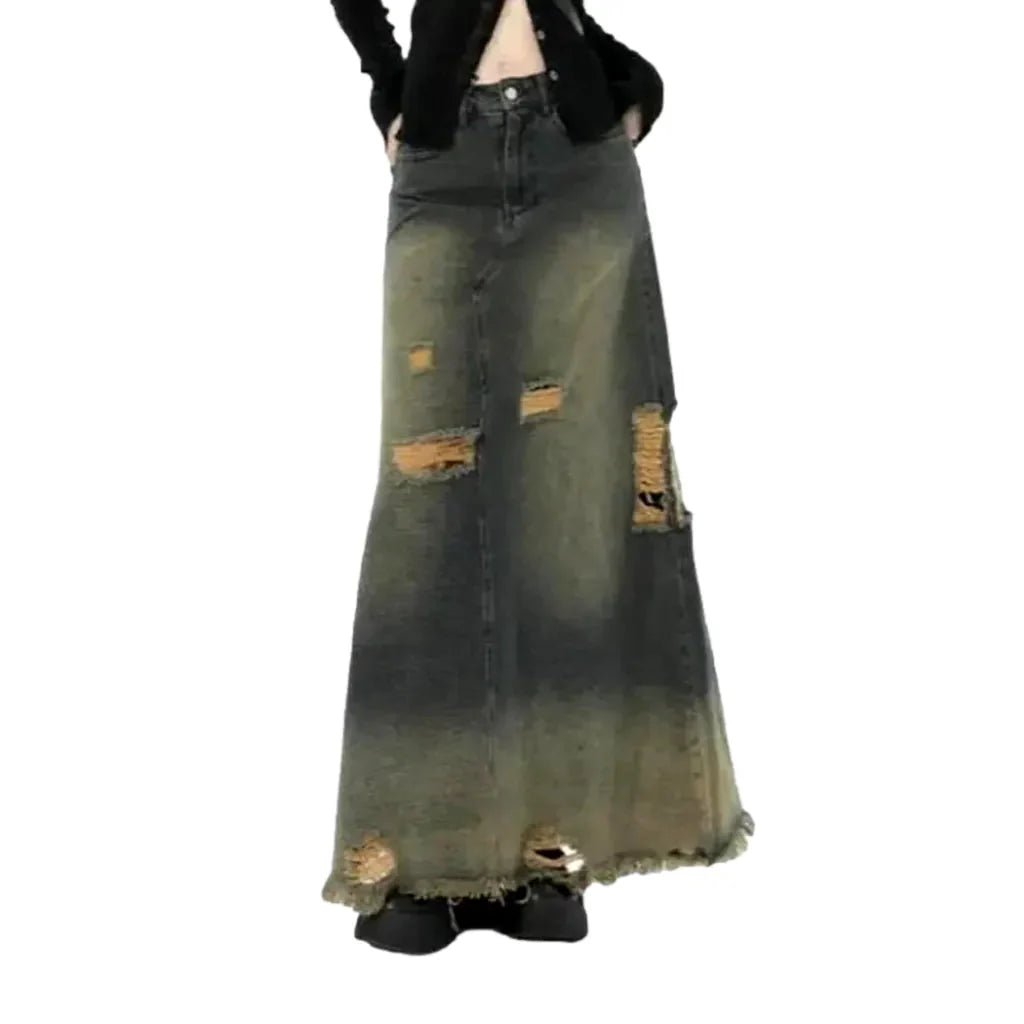 Y2k sanded denim skirt for women