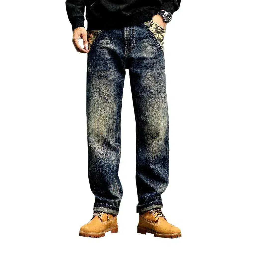 Yellow cast whiskered jeans for men