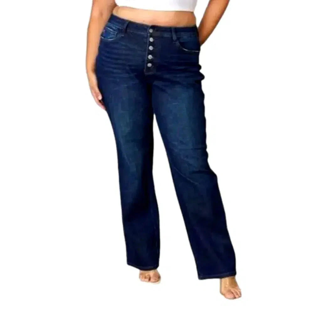 Zipper-button high-waist jeans for women